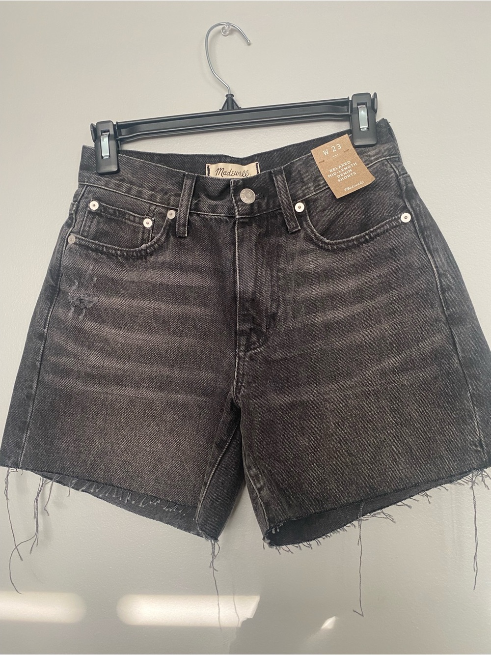 Madewell Washed Black Frayed Denim Shorts